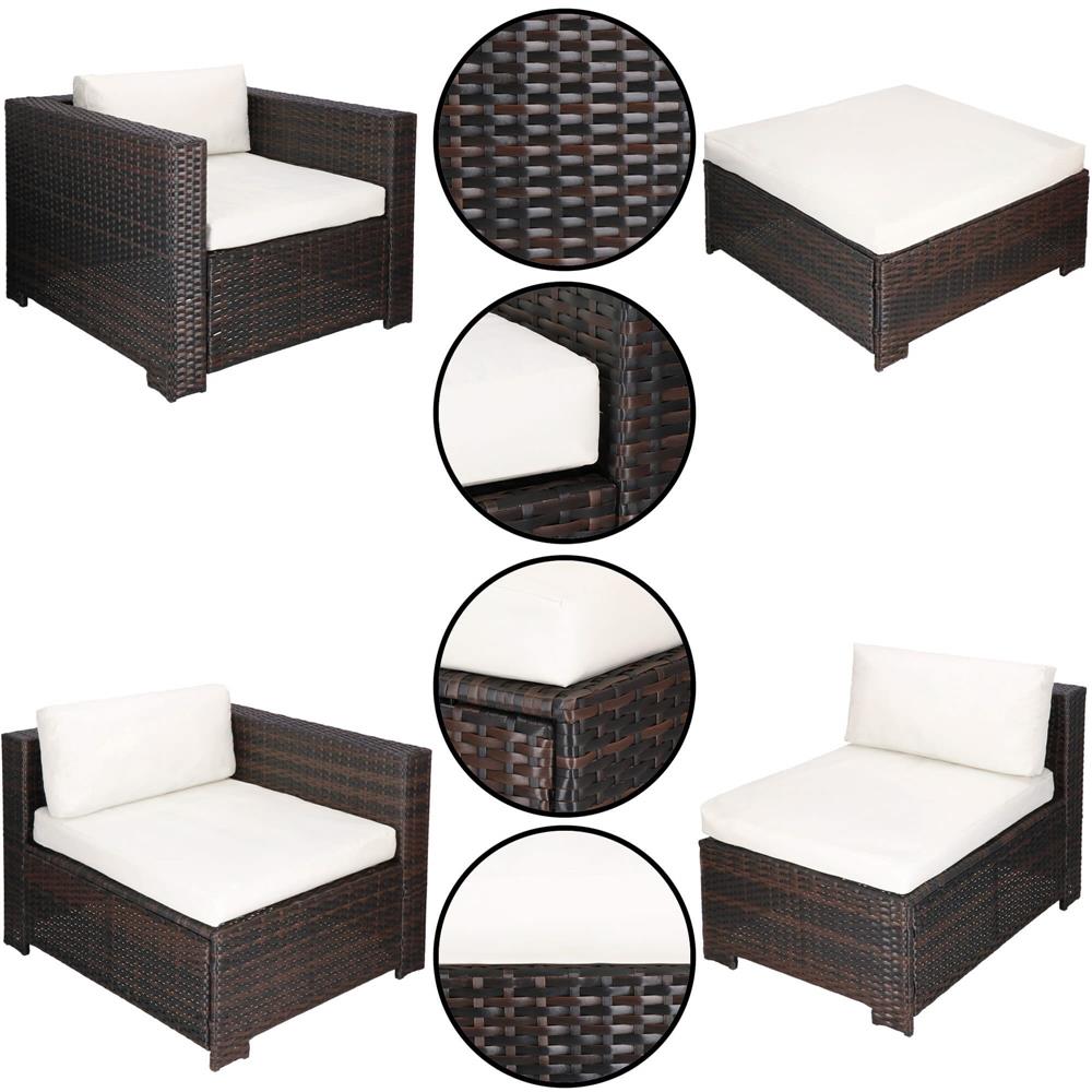 Set mobilier gradina 6 piese din technorattan cu masa si perne, instalare modulara configurabila, maro si crem - Image 9