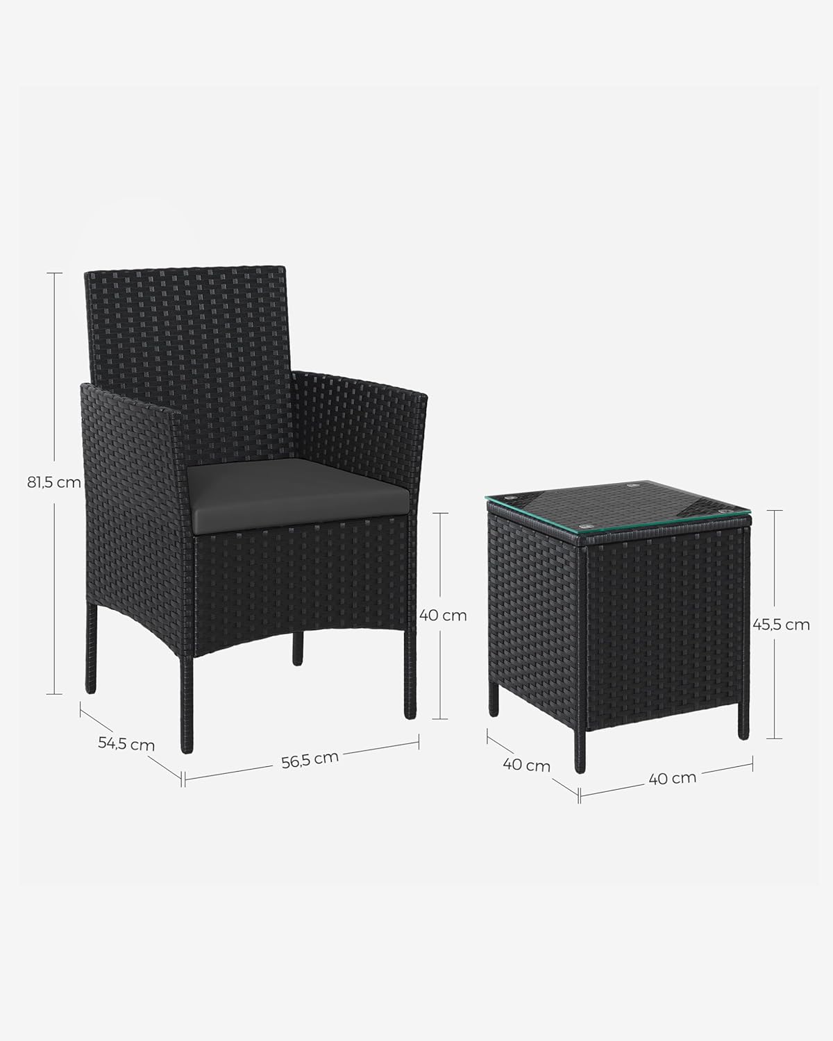 SONGMICS Set mobilier gradina cu 2 locuri, 2 scaune si masa cu sticla, ratan PE, negru si gri - Image 2