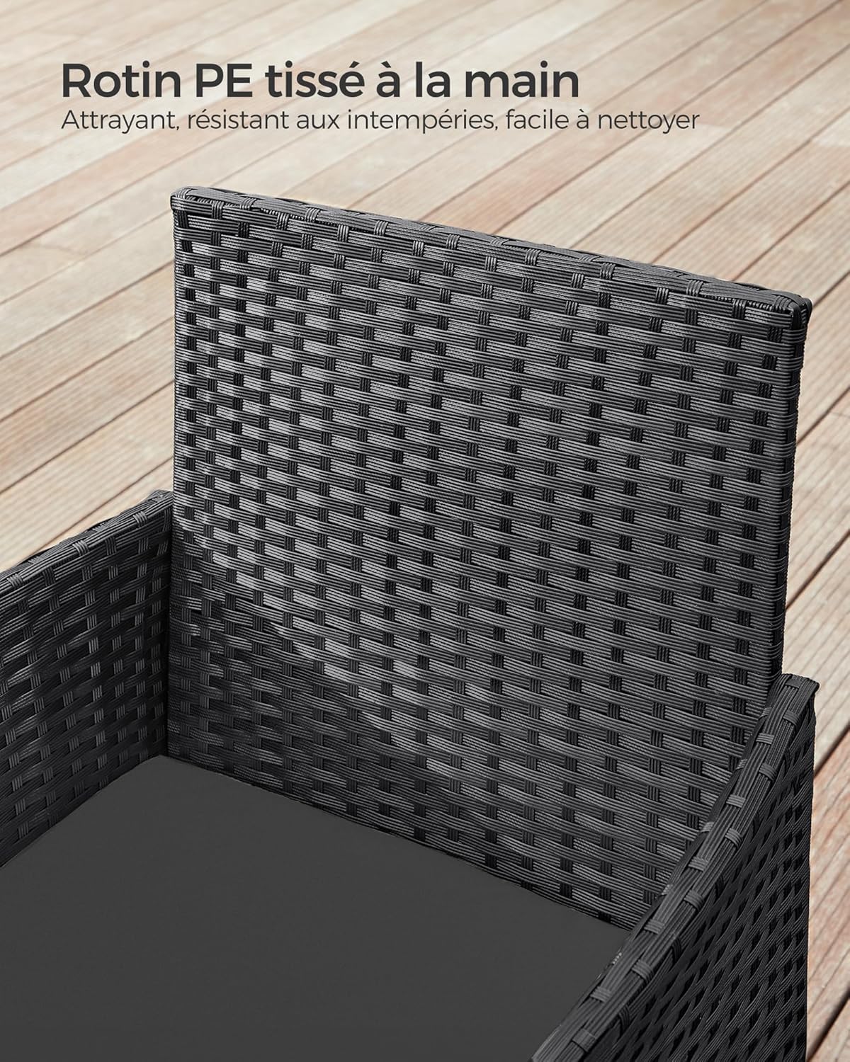 SONGMICS Set mobilier gradina cu 2 locuri, 2 scaune si masa cu sticla, ratan PE, negru si gri - Image 4