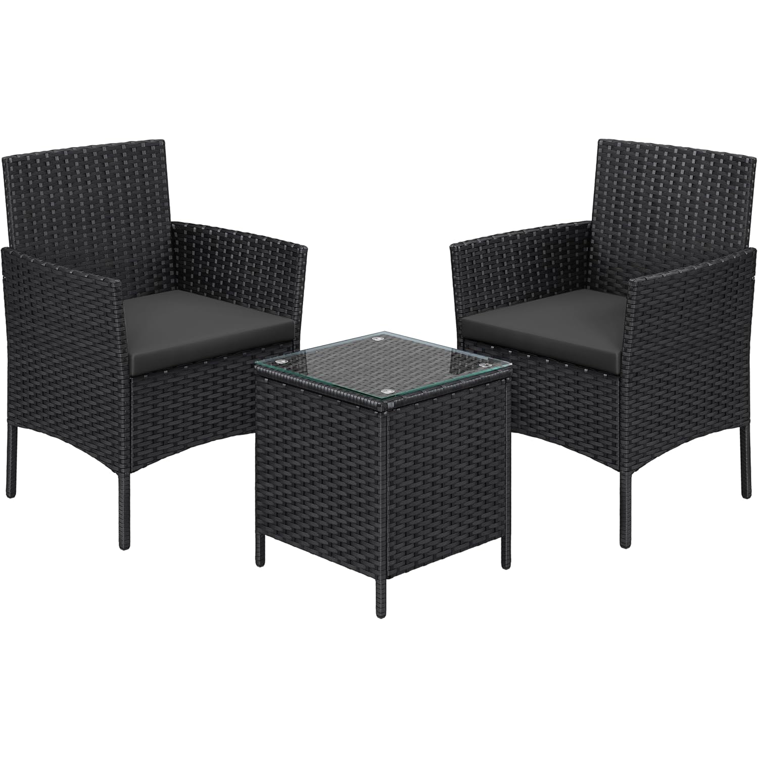 SONGMICS Set mobilier gradina cu 2 locuri, 2 scaune si masa cu sticla, ratan PE, negru si gri - Image 9