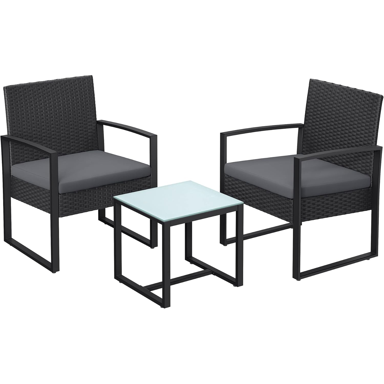 SONGMICS Set mobilier pentru gradina cu 2 scaune cu perne si masuta, cadru metalic, impletitura PE, negru si gri - Image 8