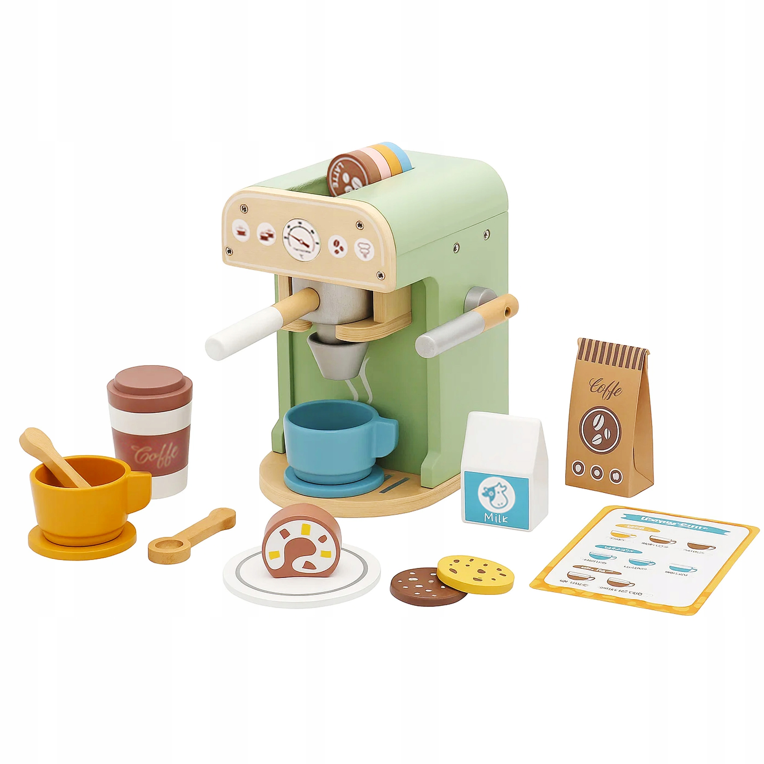 Set jucarie cafenea din lemn pentru copii, aparat cafea Espressor cu accesorii, 20x12x14 cm, multicolor - Image 11