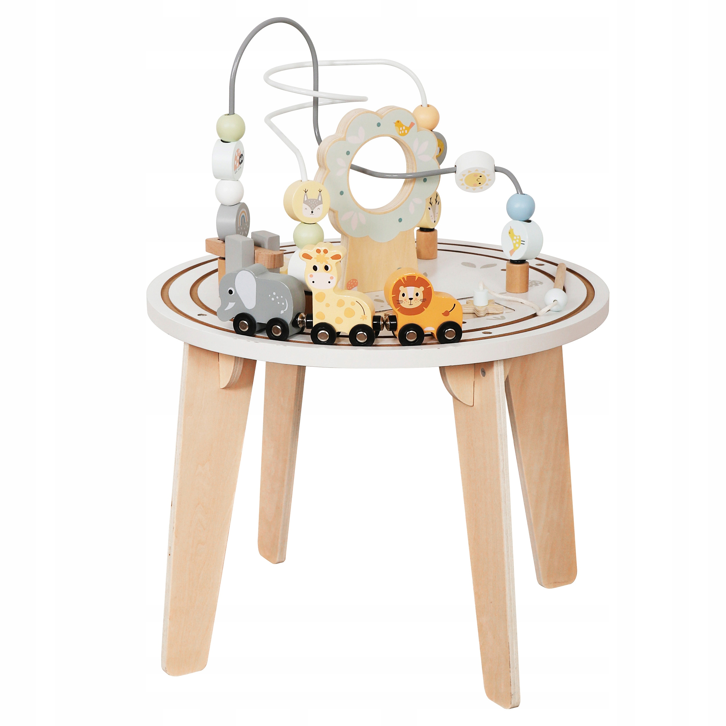 Masuta interactiva din lemn pentru copii cu labirint si jocuri motorii, 54 cm, multicolor - Image 7