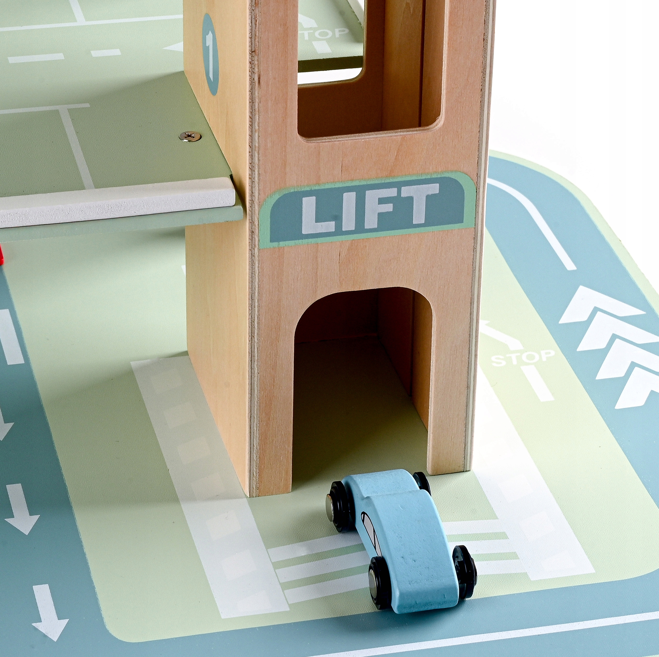Parcare auto din lemn 3 niveluri cu lift si heliport, 48x36x37 cm, multicolor - Image 14