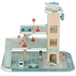 Parcare auto din lemn 3 niveluri cu lift si heliport, 48x36x37 cm, multicolor