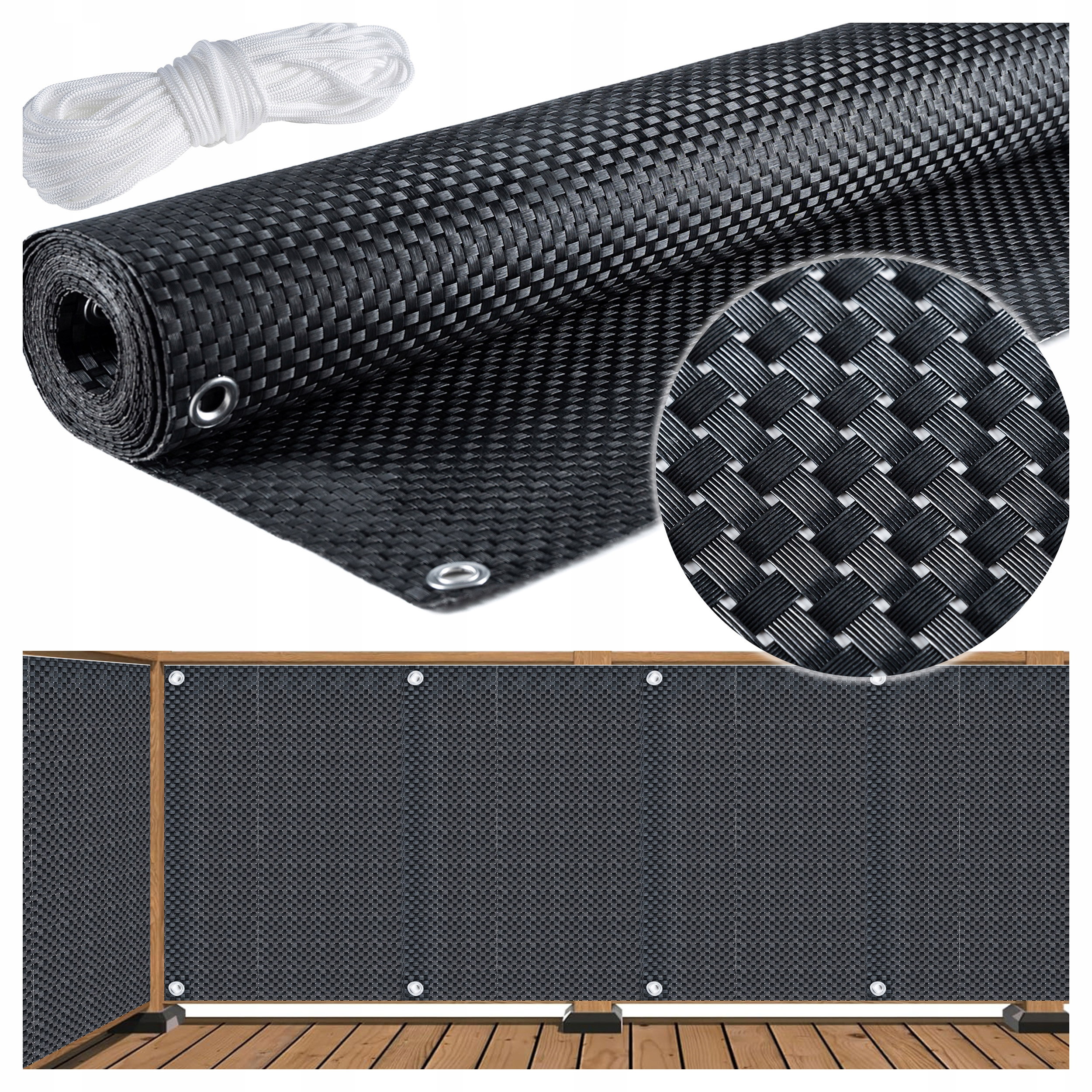 Paravan terasa balcon din plastic poliratan, rezistenta ridicata la conditii meteorologice, 500x90 cm, negru