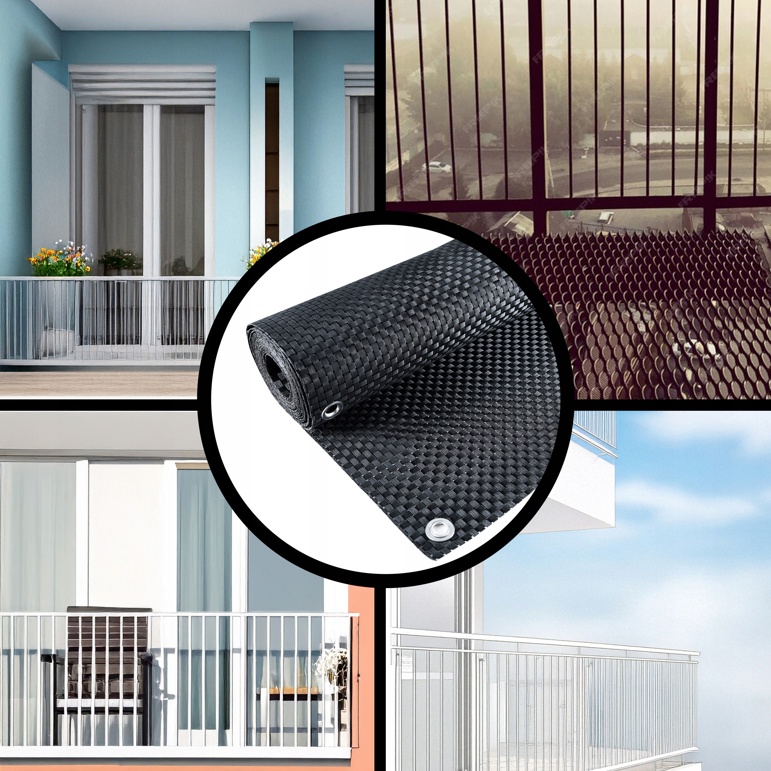 Paravan terasa balcon din plastic poliratan, rezistenta ridicata la conditii meteorologice, 500x90 cm, negru - Image 5