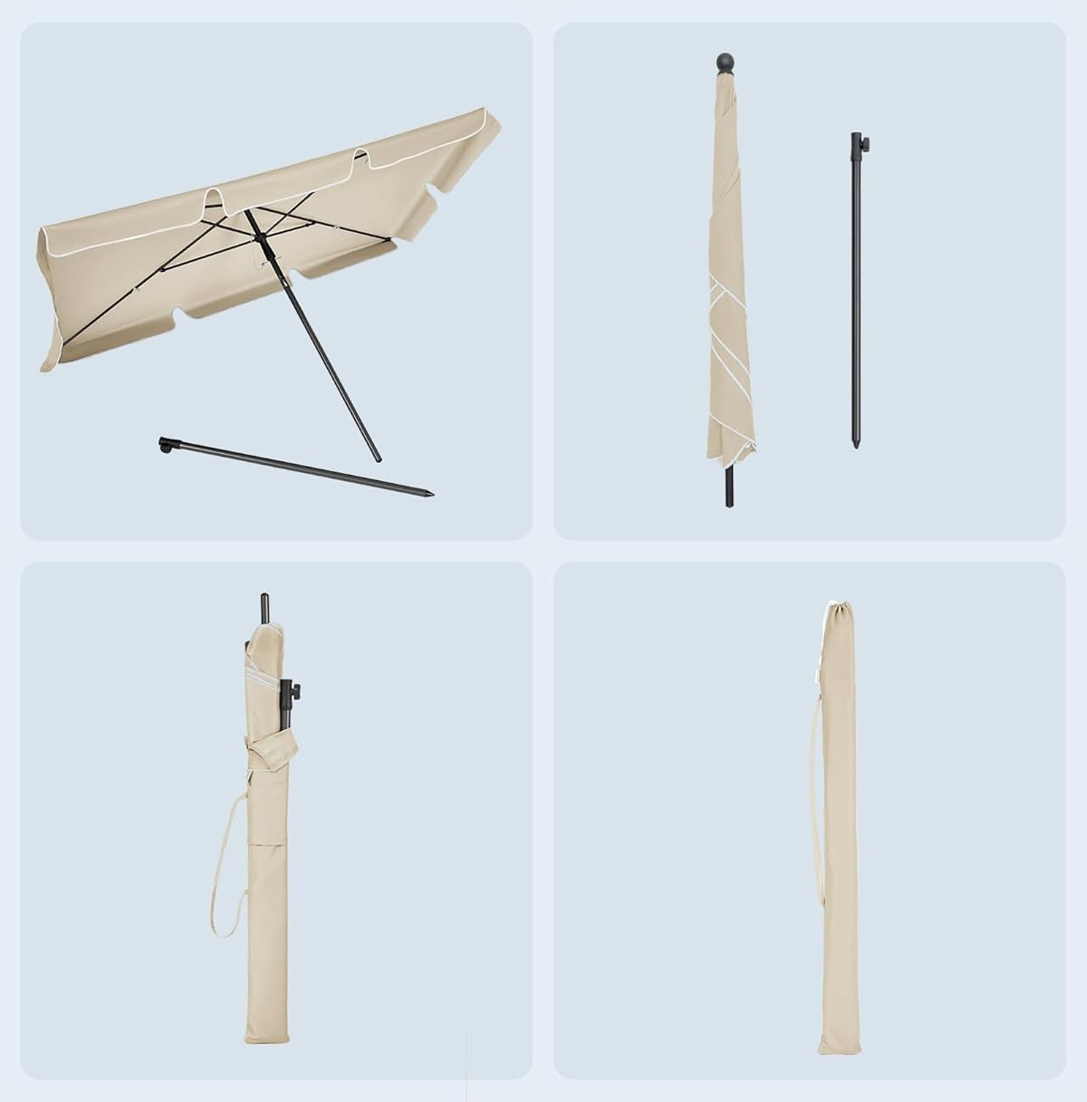 SONGMICS Umbrela terasa sau gradina reglabila, inclinare 2 directii, protectie UV UPF 50+, husa inclusa, 230x150 cm, bej - Image 5