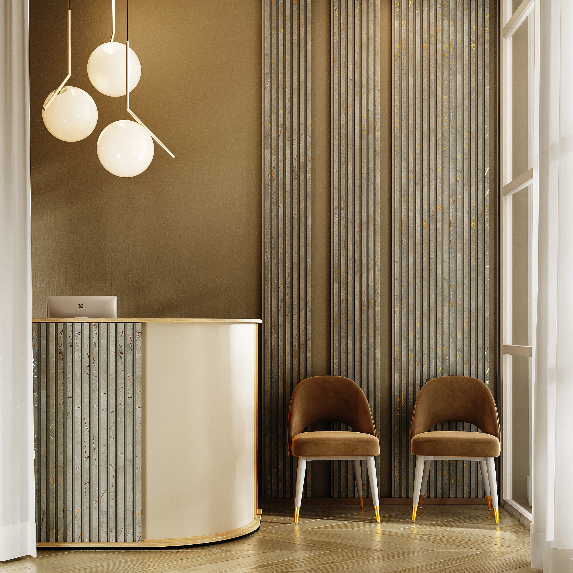Riflaj MDF decorativ LDA PREMIUM de tip Panou Acustic, Marmura cu insertii aurii, 260x40 cm - Image 5