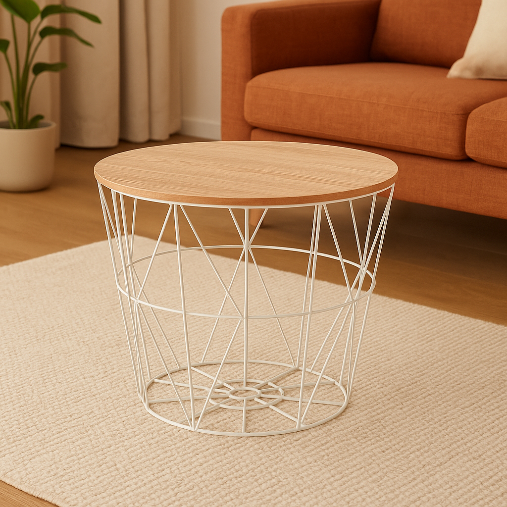 Masuta cafea Atmosphera Kumi, otel si MDF, 38x30 cm, alb - Image 3