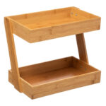 Etajera colt 5Five pentru bucatarie, 2 niveluri, bambus, 26x22x31cm, maro natural