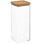 Cutie depozitare 5Five Eske patrata 2L, capac bambus, PS transparent