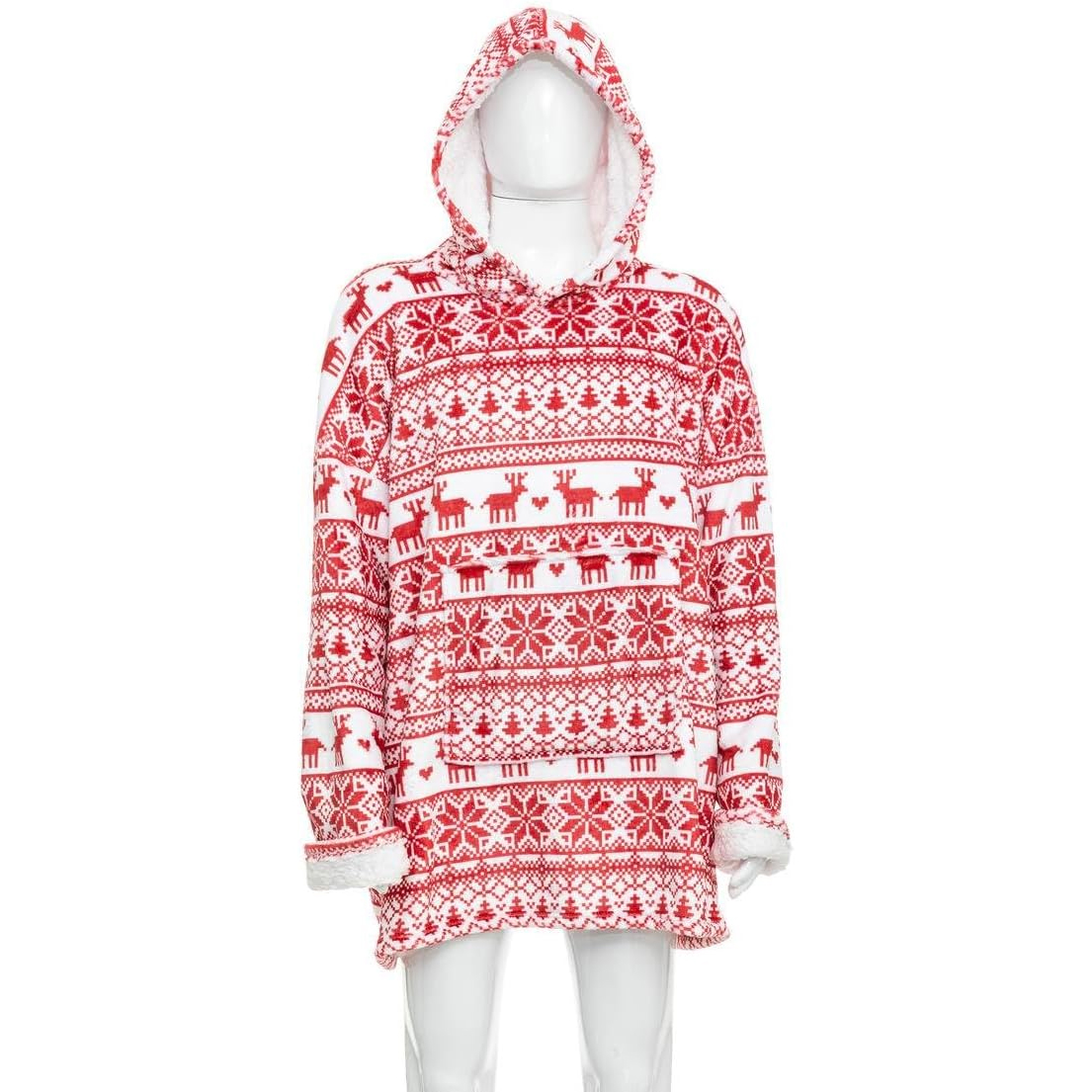 Bluza pentru adulti cu design scandinav de Craciun, oversize, 85x118 cm, rosu