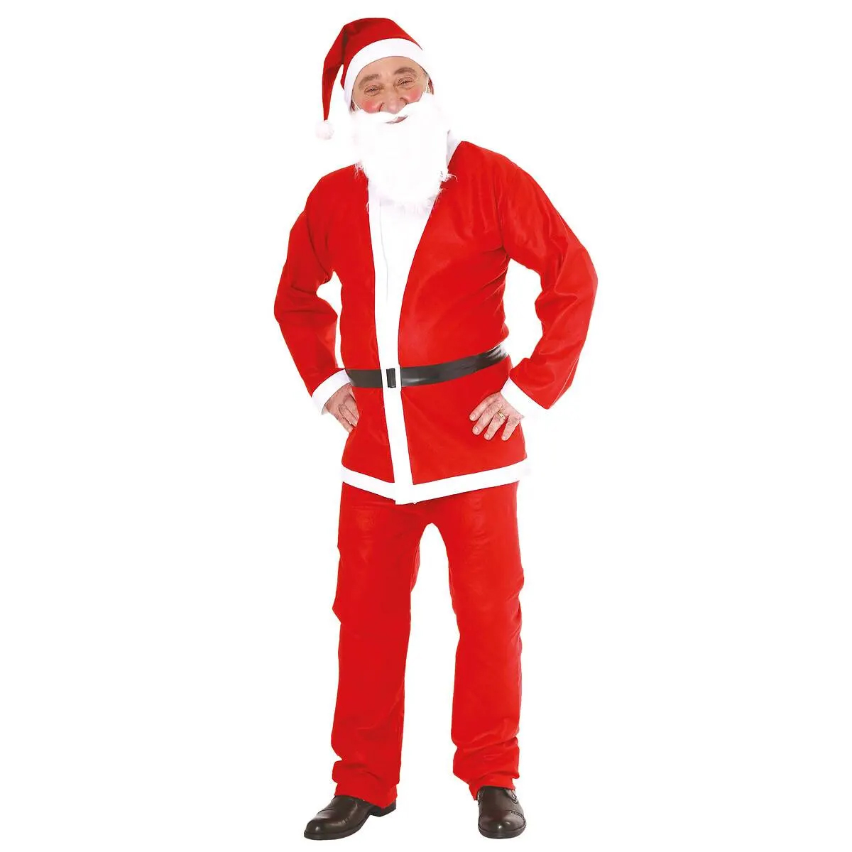Costum Mos Craciun universal, 5 piese cu accesorii, din fetru, rosu - Image 3