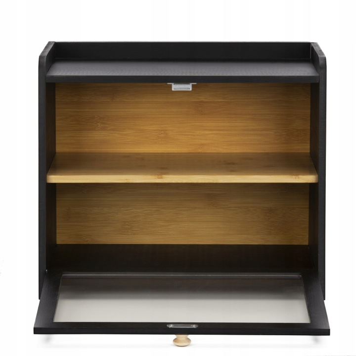 Cutie pentru paine cu 2 niveluri din bambus, cu fereastra transparenta si inchidere magnetica, raft suplimentar superior, 40x25x34 cm, negru - Image 8