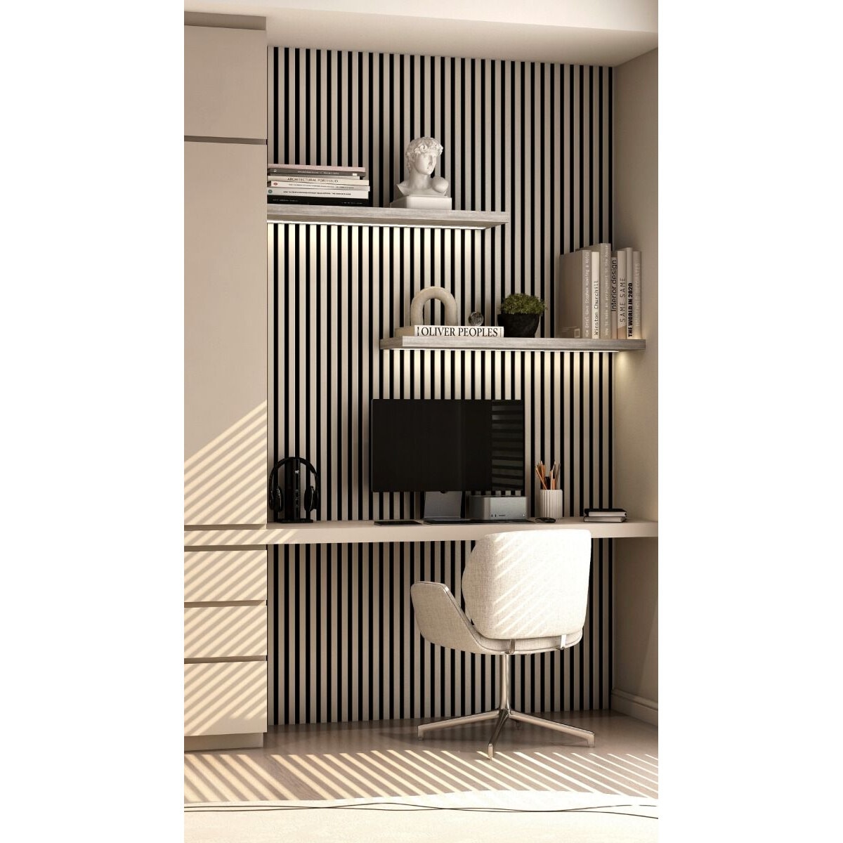 Riflaj MDF decorativ LDA PREMIUM de tip Panou Acustic, Alb Mat, 260x40 cm - Image 6