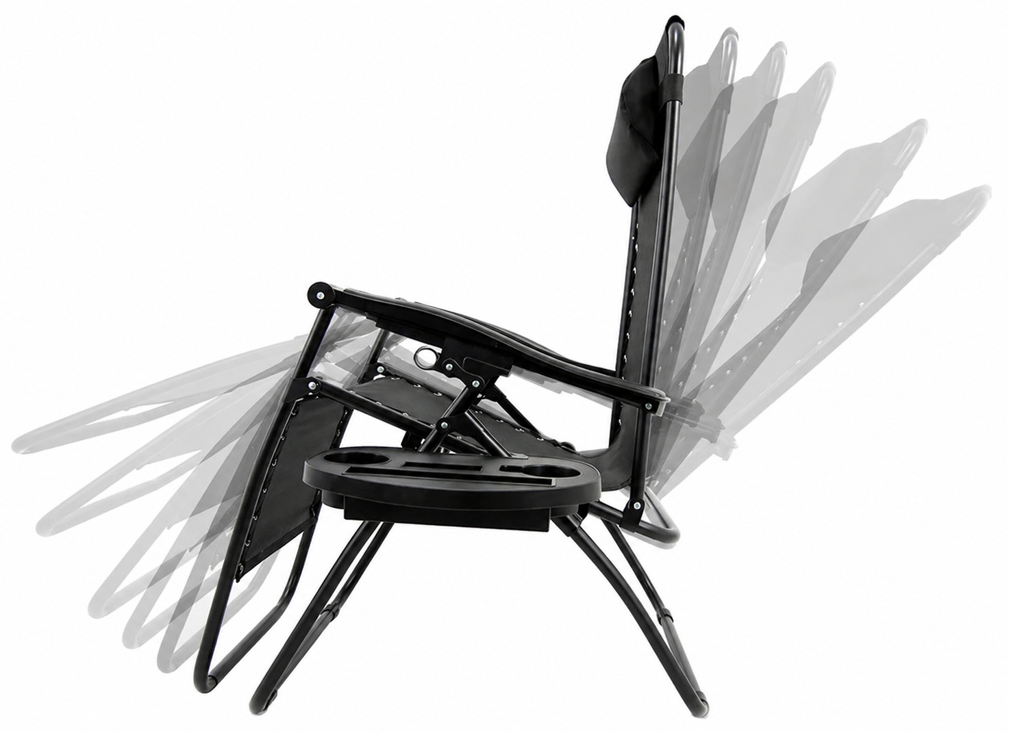 Sezlong pliant cu suport pahar, buzunar si perna, textilene, maxim 120 kg, 65x90x110 cm, negru - Image 4
