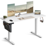 SONGMICS Birou reglabil electric, inaltime ajustabila 72-120 cm, cadru otel, blat PAL 140x60 cm, functie memorie 4 pozitii, alb
