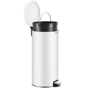 SONGMICS Cos de gunoi cu pedala, capac soft-close, galeata detasabila, otel, 30L, saci menajeri inclusi, alb
