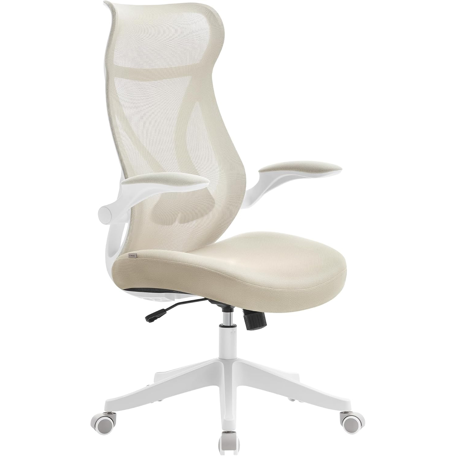 SONGMICS Scaun birou ergonomic cu tetiera, suport lombar, brate rabatabile, maxim 150 kg, 71x71x119 cm, cappuccino bej