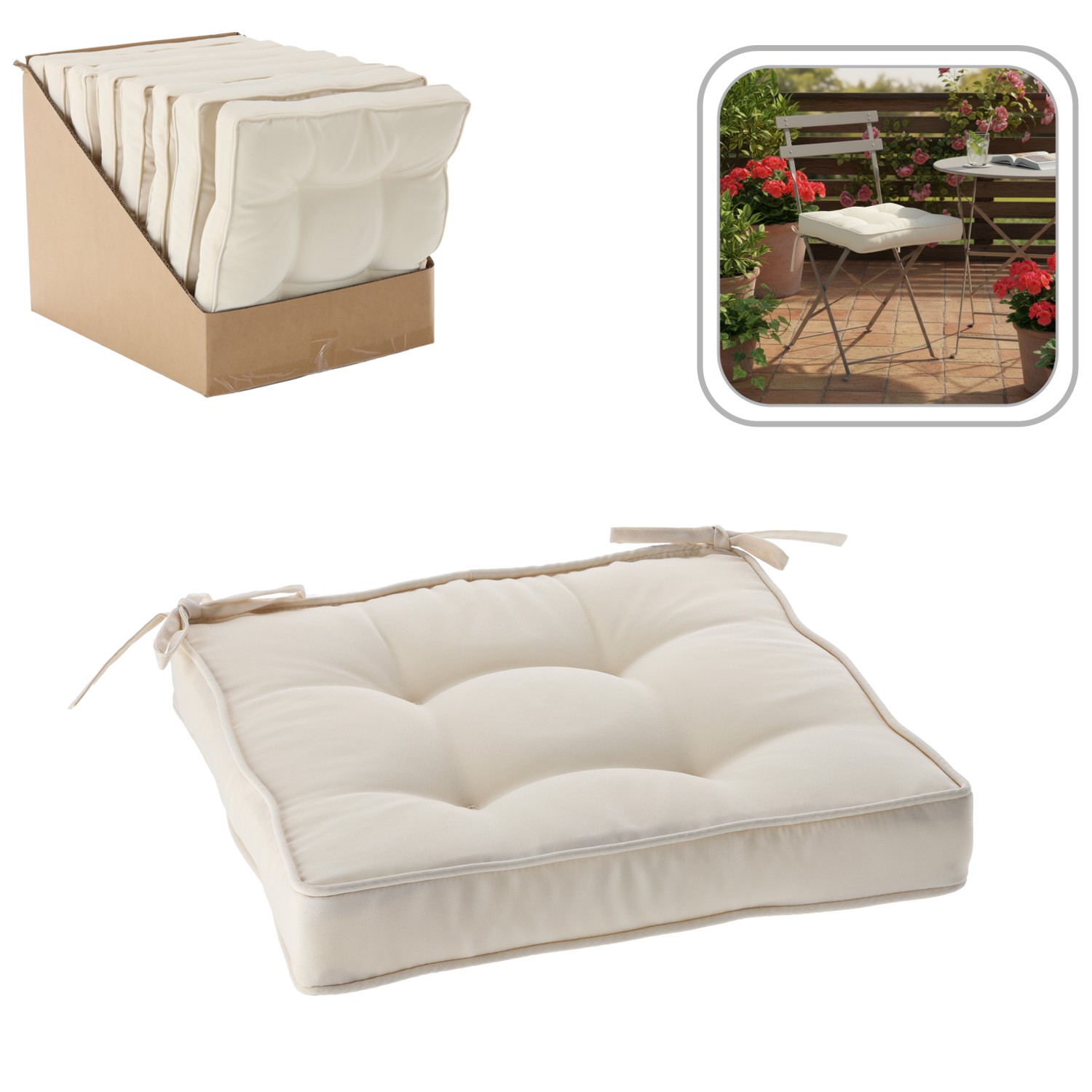 Perna scaun 40x40x6 cm, colturi drepte, poliester impermeabil, cu prindere, bej - Image 9