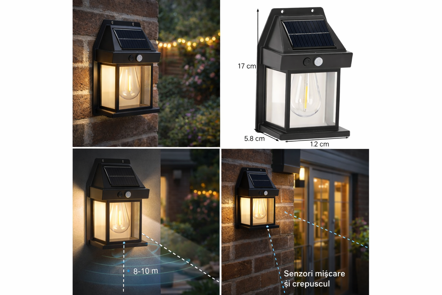 Lampa solara LED cu senzor miscare si crepuscul, 50 LED, 500 lm, 12x17x6 cm, negru - Image 3