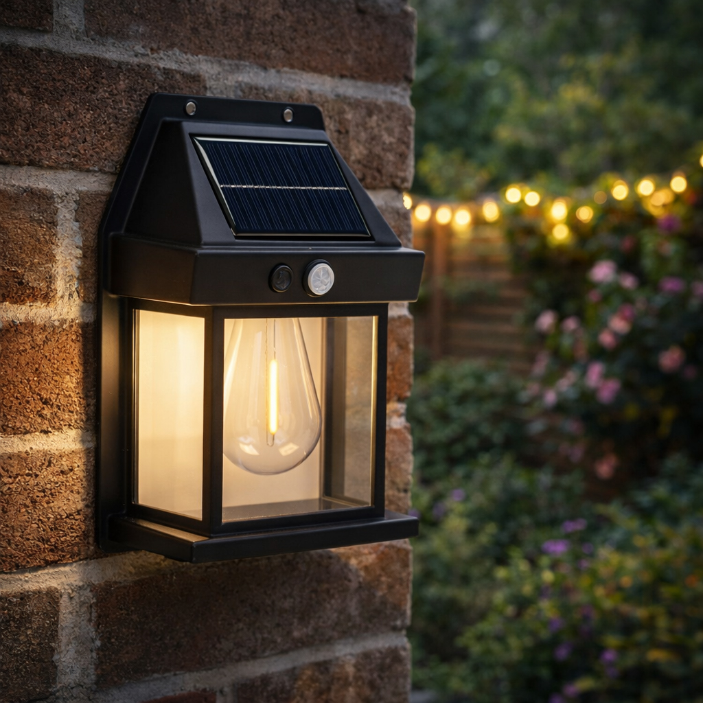 Lampa solara LED cu senzor miscare si crepuscul, 50 LED, 500 lm, 12x17x6 cm, negru