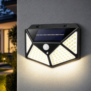 Lampa solara de perete, cu senzor de miscare, 100 LED, 14x6x10 cm, alb