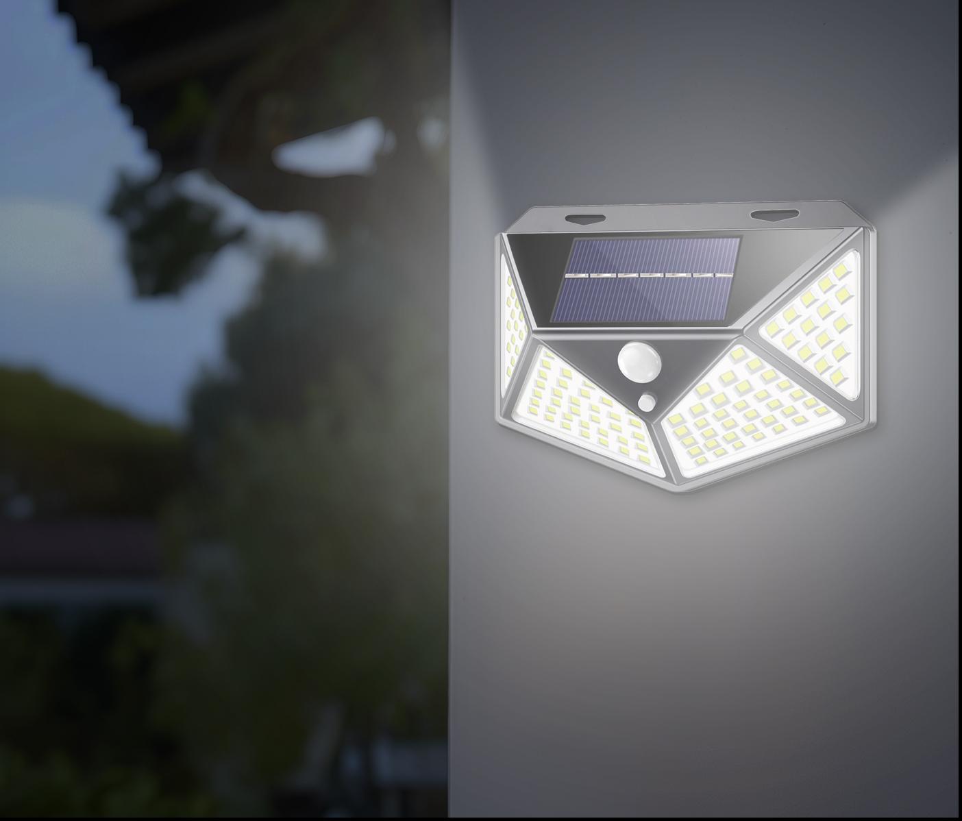 Lampa solara de perete, cu senzor de miscare, 100 LED, 14x6x10 cm, alb - Image 6