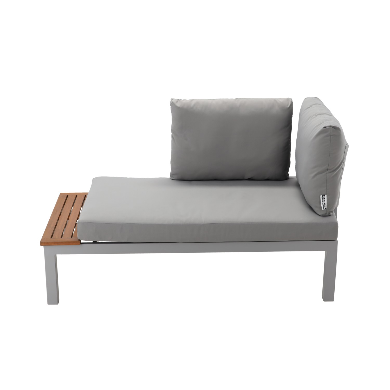 Set mobilier gradina Bohito modular cu perne, 2 canapele si masa, cadru aluminiu si lemn eucalipt, 138x76 cm, gri - Image 3