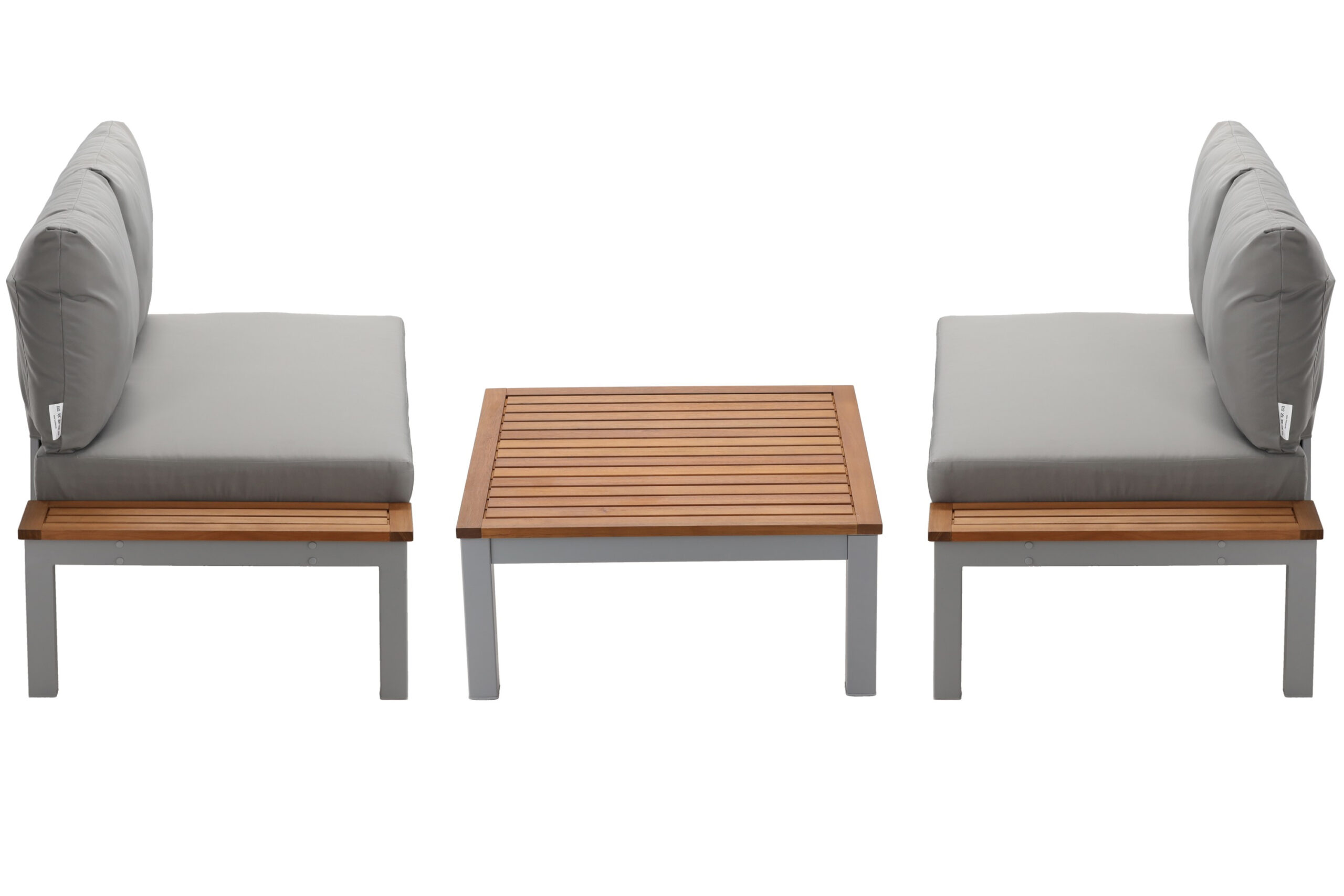 Set mobilier gradina Bohito modular cu perne, 2 canapele si masa, cadru aluminiu si lemn eucalipt, 138x76 cm, gri - Image 11