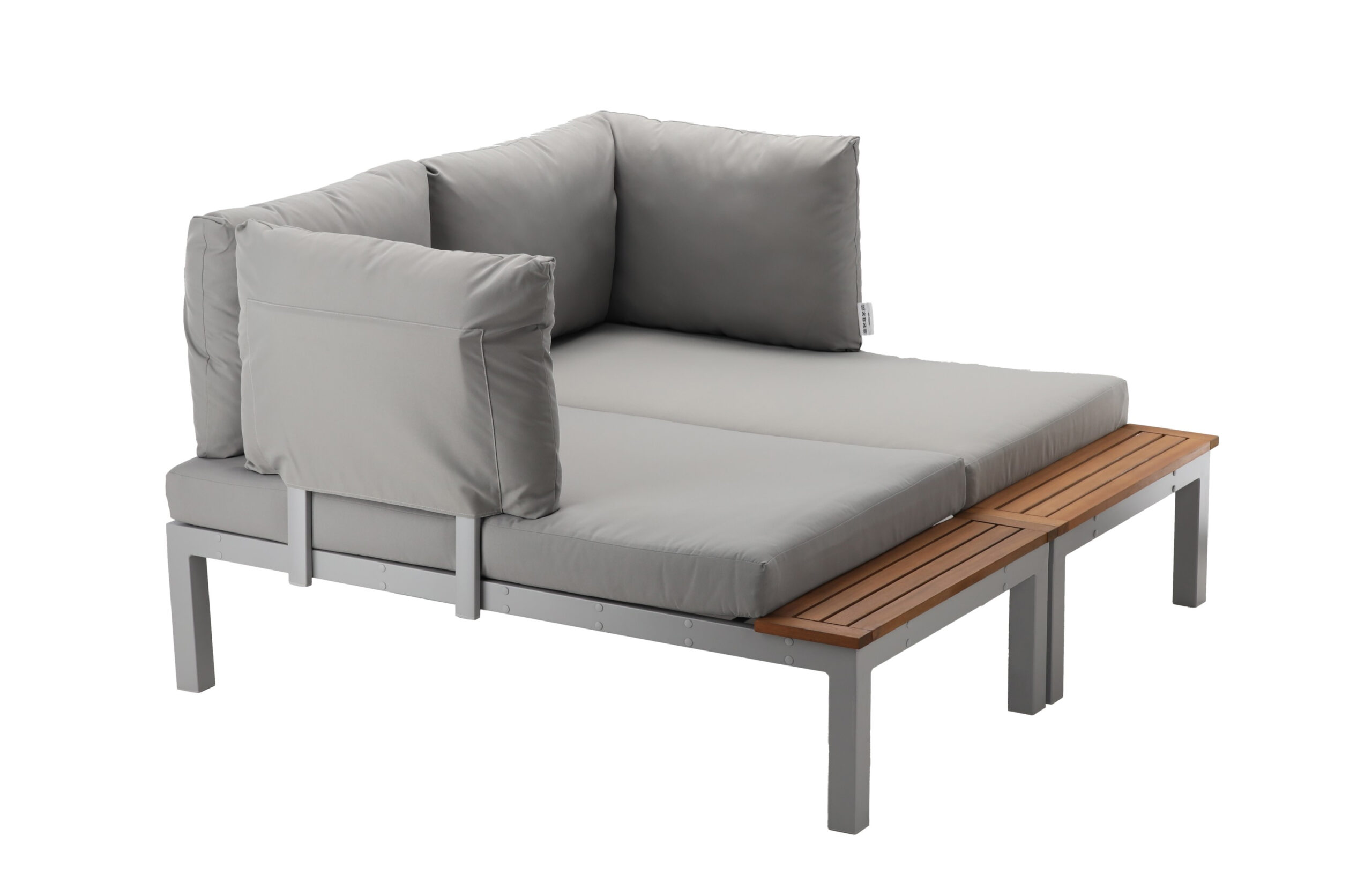 Set mobilier gradina Bohito modular cu perne, 2 canapele si masa, cadru aluminiu si lemn eucalipt, 138x76 cm, gri - Image 7