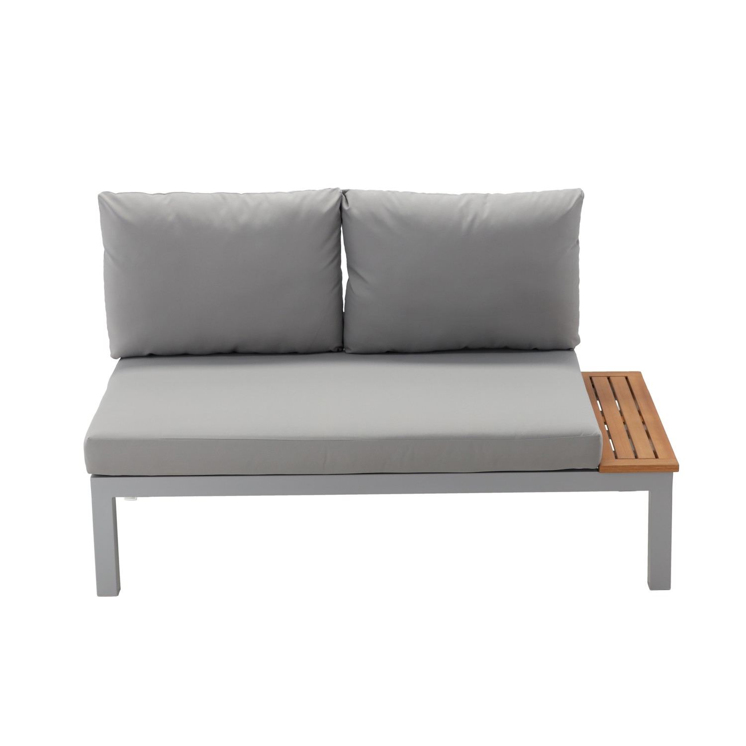 Set mobilier gradina Bohito modular cu perne, 2 canapele si masa, cadru aluminiu si lemn eucalipt, 138x76 cm, gri - Image 8