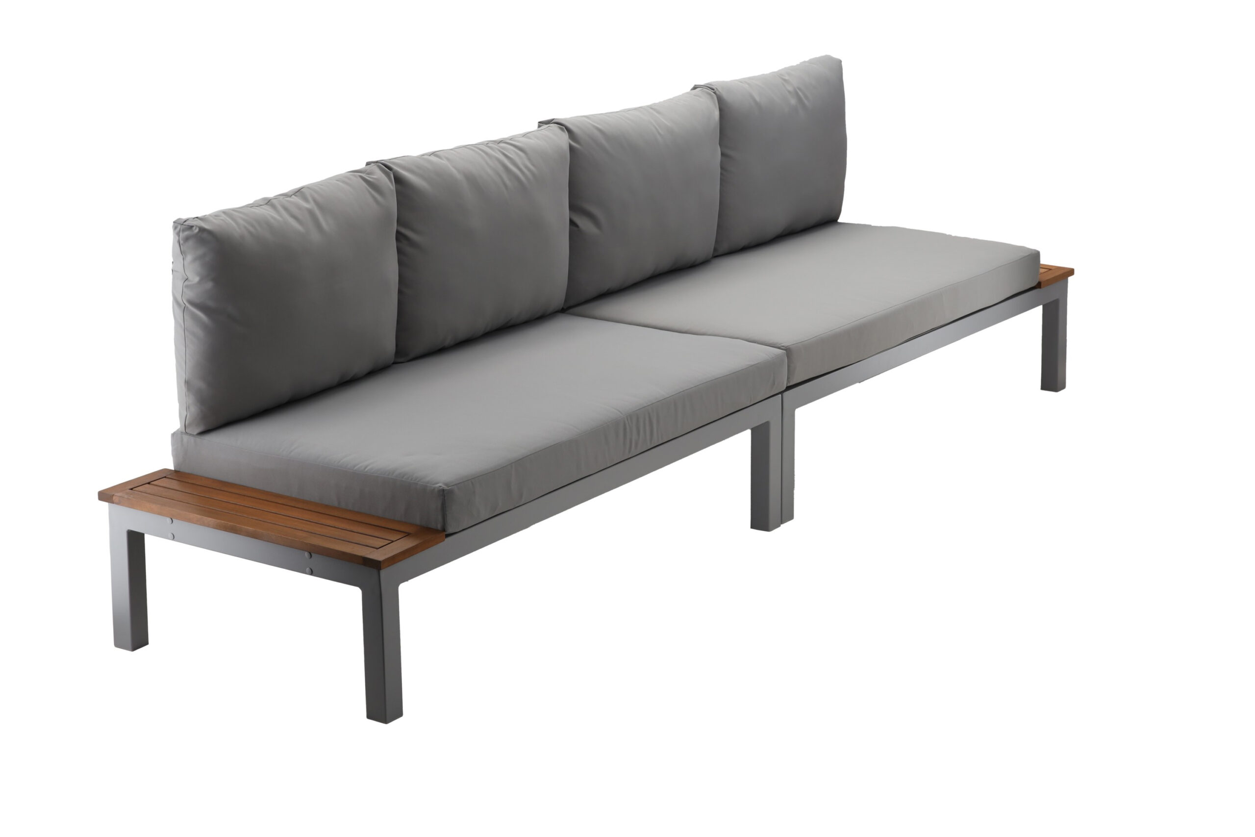 Set mobilier gradina Bohito modular cu perne, 2 canapele si masa, cadru aluminiu si lemn eucalipt, 138x76 cm, gri - Image 10