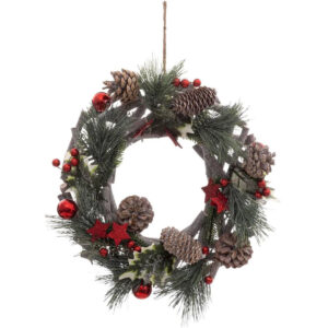 Coronita decorativa cu crengute, pentru Craciun, diametru 30 cm, cu plante uscate
